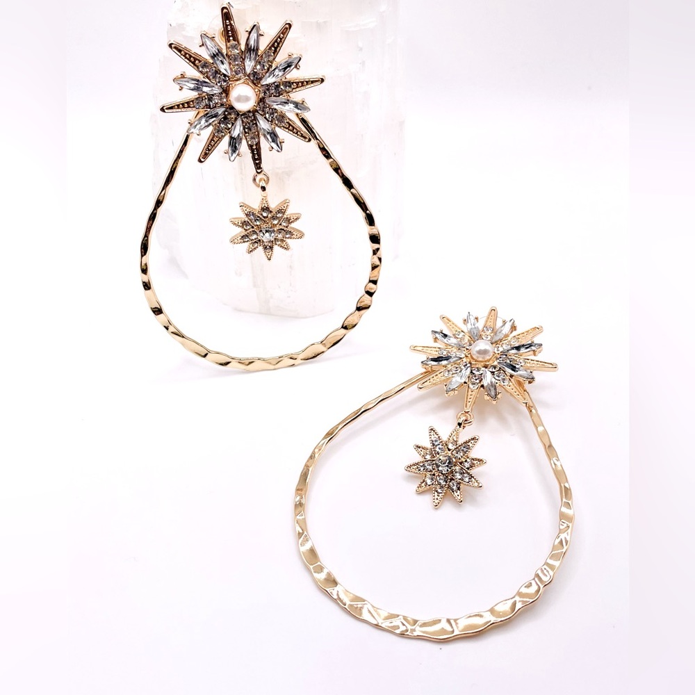 XL Snowflake Star Pearl Hoop Earrings